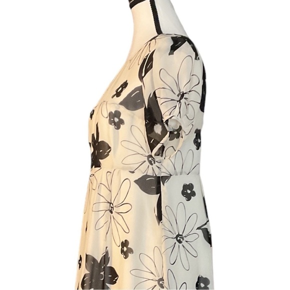 Sandra Angelozzi SILK unique ivory/cream tea length dress black floral sz 6 - Picture 8 of 16